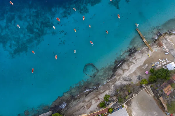 Aerial View Coast Curacao Caribbean Sea Turquoise Water Cliff Beach — Stock Photo, Image