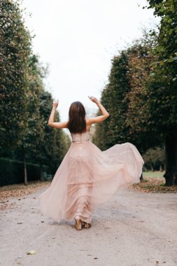 yol Park'ta yürüyordunuz uzun gül akşam elbiseli güzel kadın
