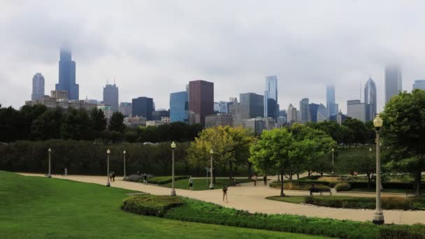 4k Ultrahd Timelapse panoramy Chicago na mglisty dzień — Wideo stockowe