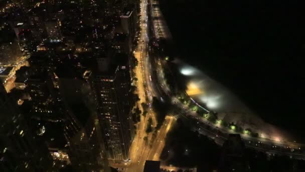 Aerial of the Chicago Lakeshore at night — Stock Video