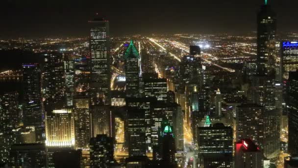 天黑以后芝加哥天际线的空中 — 图库视频影像
