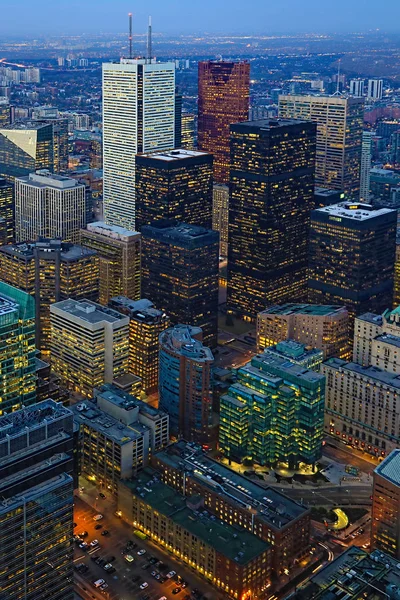 Vertical aerial of the Toronto city center after sunset — Stock Photo, Image