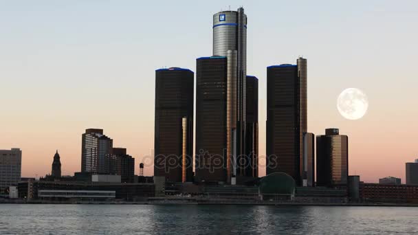 4 k Ultrahd Full Moon w Detroit, Michigan — Wideo stockowe