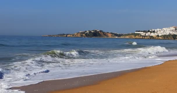 4k Ultrahd Albufeira de plaj görünümü, Portekiz clifftop — Stok video