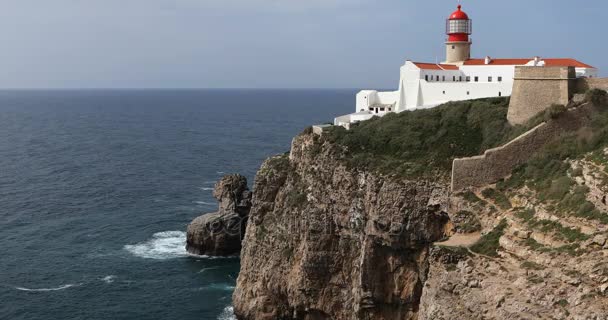 4k ultrahd cape st. vincent leuchtturm in der nähe von sagres, portugal — Stockvideo