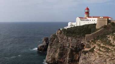 4k Ultrahd Timelapse Sagres, Portekiz yakınındaki Cape St. Vincent deniz feneri
