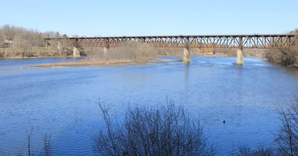 Ponte ferroviario 4K UltraHD sul Grand River a Cambridge, Canada — Video Stock