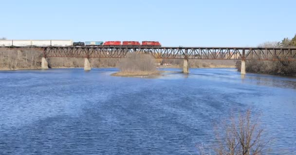 4 k Ultrahd A most kolejowy nad rzeką Grand w Cambridge, Ontario — Wideo stockowe