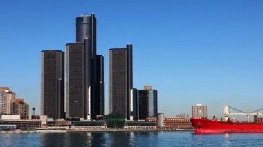 4k Ultrahd Timelapse nehri geçip Detroit şehir merkezinin