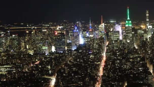 4K UltraHD Wide Timelapse of Manhattan после наступления темноты — стоковое видео