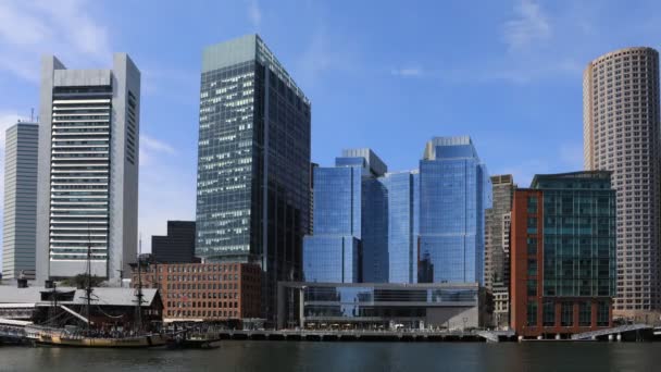 4k Ultrahd Timelapse van de skyline van de haven van Boston op een mooie dag — Stockvideo