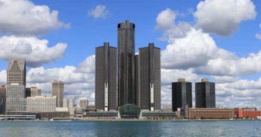 Detroit Skyline Detroit nehri 4k