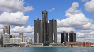 Detroit Skyline Detroit nehri 4k Timelapse