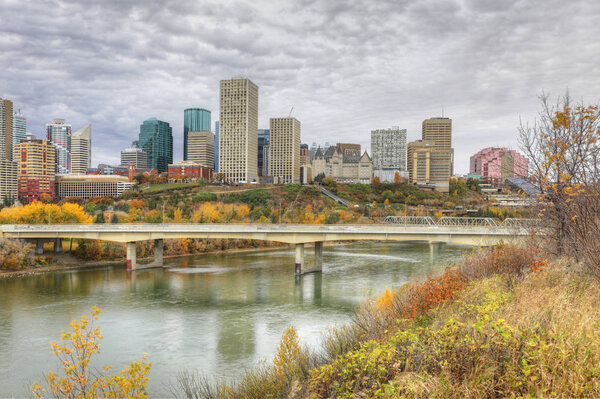 Edmonton cityscape with colorful aspen in fall