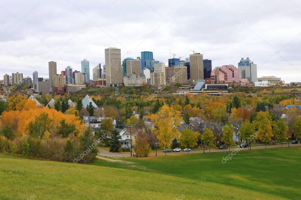 Edmonton, Canada cityscape with colorful aspen in fall