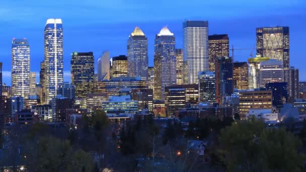 Timelapse nacht naar dag centrum van de stad van Calgary, Alberta 4k — Stockvideo