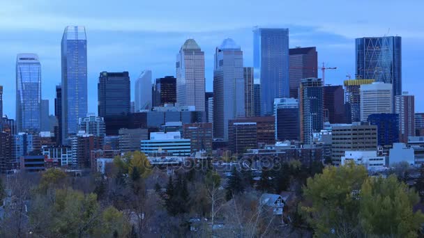 Timelapse del día a la noche Calgary, Alberta centro de la ciudad 4K — Vídeo de stock