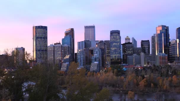 Calendário dia a noite do Calgary, Alberta skyline 4K — Vídeo de Stock