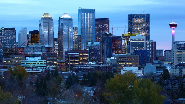 Calgary, Canadá centro da cidade depois de escurecer — Fotografia de Stock