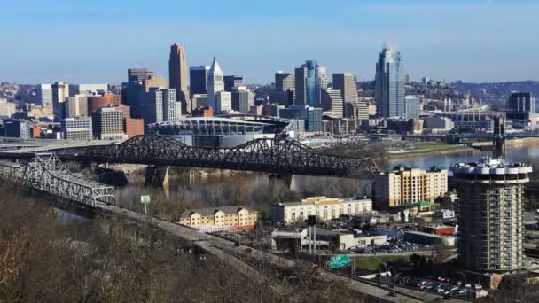 Timelapse Cincinnati Ohio Skyline Beautiful Day — Stock Video