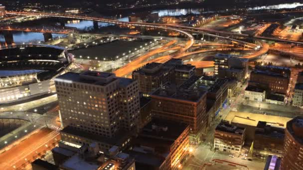 Gece Hava Timelapse Cincinnati Şehir Merkezinin — Stok video