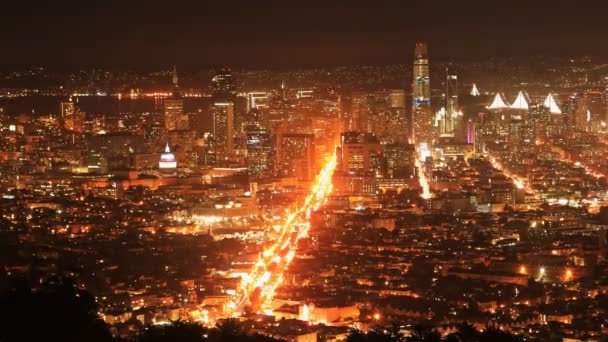 Νύχτα Timelapse Από Κέντρο Της Πόλης Σαν Φρανσίσκο — Αρχείο Βίντεο