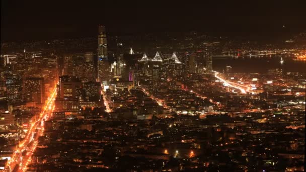 カリフォルニア州サンフランシスコ市内中心 の夜のタイムラプス — ストック動画