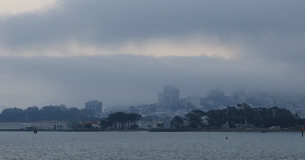 在雾天4K 的旧金山地平线的看法 — 图库视频影像