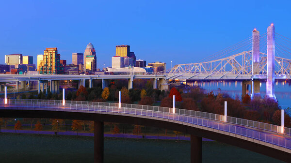 Louisville, Kentucky skyline at twilight