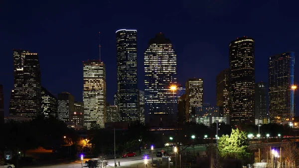 Houston, Texas centro después de anochecer — Foto de Stock