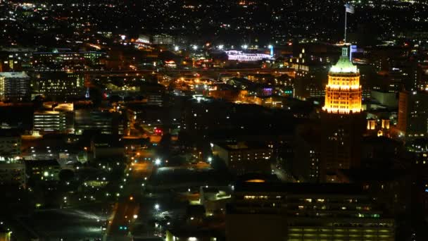 Aerial Timelapse San Antonio Downtown Natten — Stockvideo