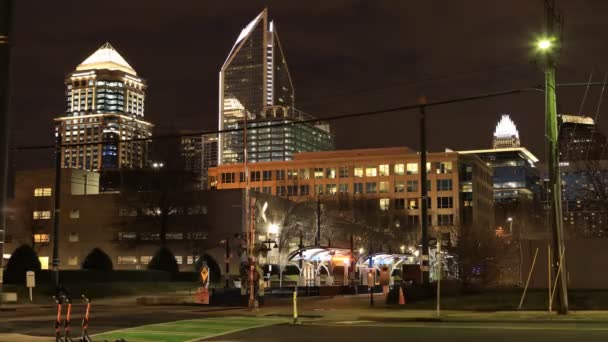 Timelapse Charlotte Carolina Del Nord Centro Città Dopo Buio — Video Stock