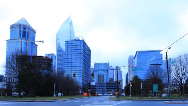 Timelapse Charlotte North Carolina Skyline Misty Вранці — стокове відео