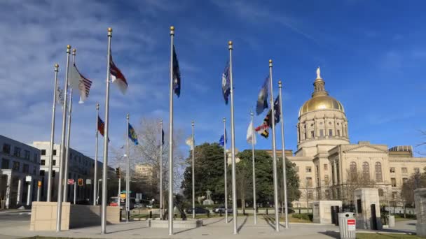 Timelapse Georgia Capitol Épület Zászlókkal Atlanta — Stock videók