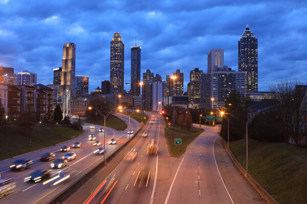 The Atlanta, Georgia skyline at sunset