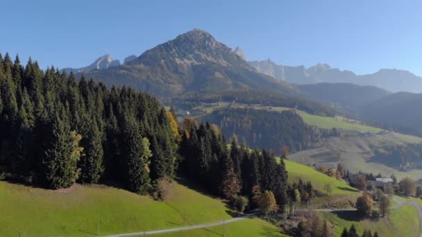 Prados Alpinos Verdes Bosque Rocas Fonf Montañas Vista Las Montañas — Vídeo de stock