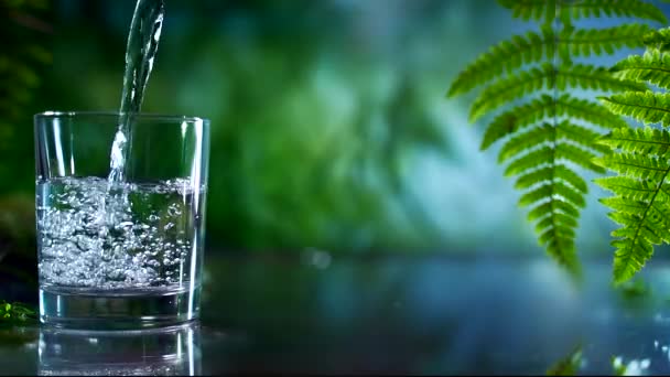 Acqua Sorgente Minerale Versata Bicchiere Rallentatore Sano Stile Vita Naturale — Video Stock