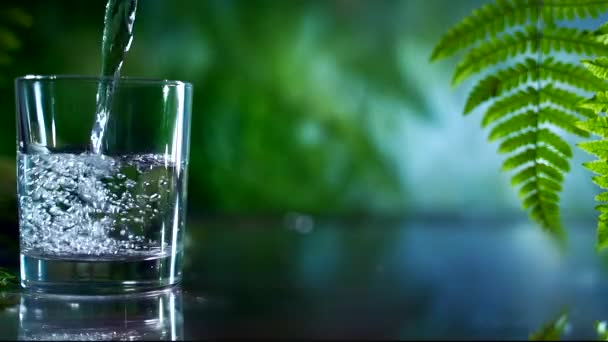 Agua Mineral Manantial Vierte Vaso Cámara Lenta Estilo Vida Natural — Vídeo de stock