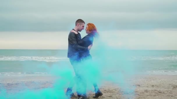 Two Young Men Black Clothes Facing Each Other Couple Converges — Stock Video