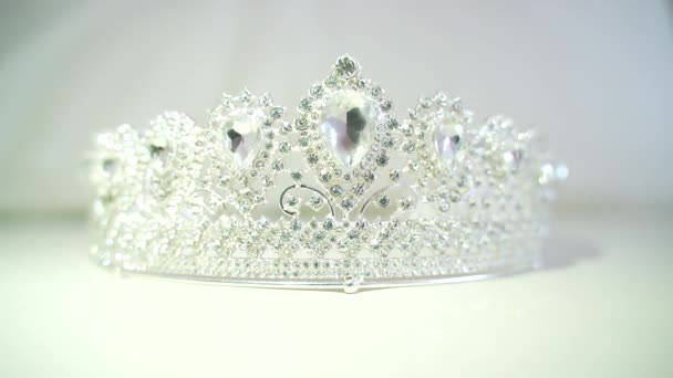 Diamond Crown Van Beauty Pageant Contest Lichtbeweging Close Van Een — Stockvideo