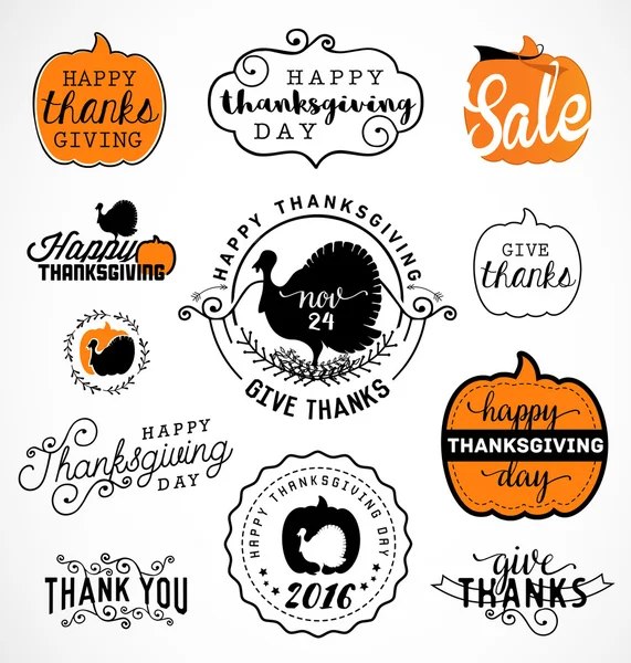 Conjunto de Ilustrações Caligráficas do Vetor de Ação de Graças e Emblemas em estilo Vintage —  Vetores de Stock