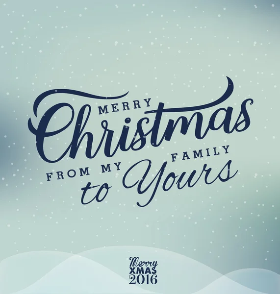 Senin Vintage tarzı mavi karlı zemin üzerine tasarım öğeleri için Merry Christmas benim aileden. Tebrik kartları ve davetiyeler için tipografi şablon — Stok Vektör