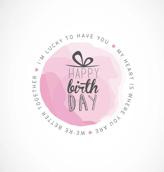 Happy Birthday typografie ontwerpen met roze aquarel Element voor wenskaart — Stockvector