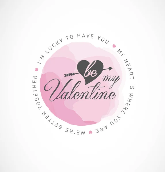 Be My Valentine - Diseño tipográfico del día de San Valentín con elemento rosa acuarela para tarjeta de felicitación — Vector de stock