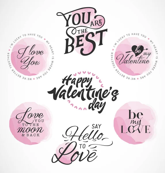 Diseños tipográficos del día de San Valentín con elementos de acuarela rosa para tarjetas de felicitación de estilo vintage — Archivo Imágenes Vectoriales