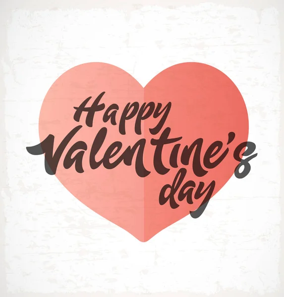 Joyeuse carte de lettrage Saint-Valentin avec coeur rose pastel dans un style vintage sur fond grunge — Image vectorielle