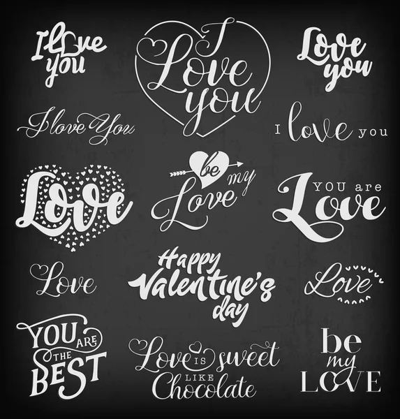 Sevgililer günü tipografi tasarım öğeleri için tebrik kartları kara tahta üzerinde Vintage tarzı — Stok Vektör