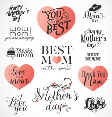 Anneler günü tasarım öğeleri, rozetleri ve Vintage tarzı etiketleri
