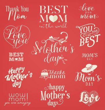 Anneler günü tasarım öğeleri, rozetleri ve Vintage tarzı etiketleri