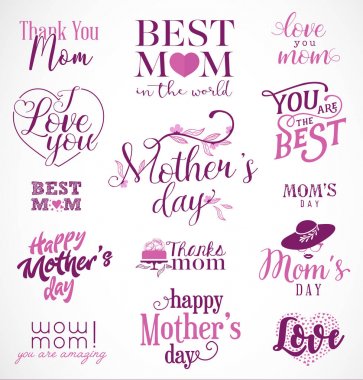 Anneler günü tasarım öğeleri, rozetleri ve Vintage tarzı etiketleri